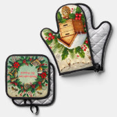 Beehive and Christmas Oven Mitt & Pot Holder Set 鍋つかみ&鍋敷きセット (正面/裏面)
