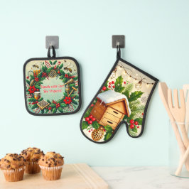 Beehive and Christmas Oven Mitt & Pot Holder Set 鍋つかみ&鍋敷きセット