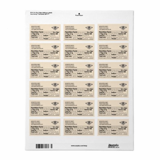 Beekeeper Info 2023写真はちみつ栄養ファクト ラベル (フルシート)