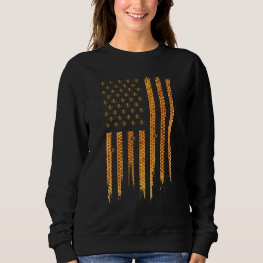 Beekeeping American Flag Honeycomb Honey Bees Beek スウェットシャツ (正面)