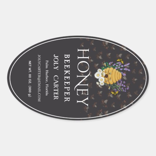 Beekeeping Honey Labels | Honeybee & Honeycomb Des 楕円形シール (正面)
