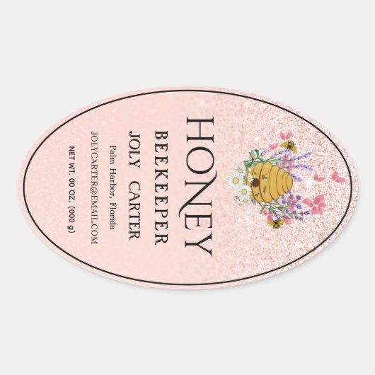Beekeeping Honey Labels | Honeybee & Honeycomb Des 楕円形シール (正面)