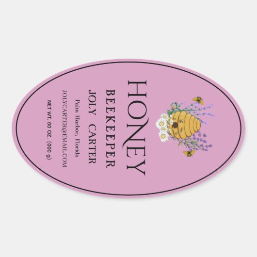 Beekeeping Honey Labels | Honeybee & Honeycomb Des 楕円形シール (正面)