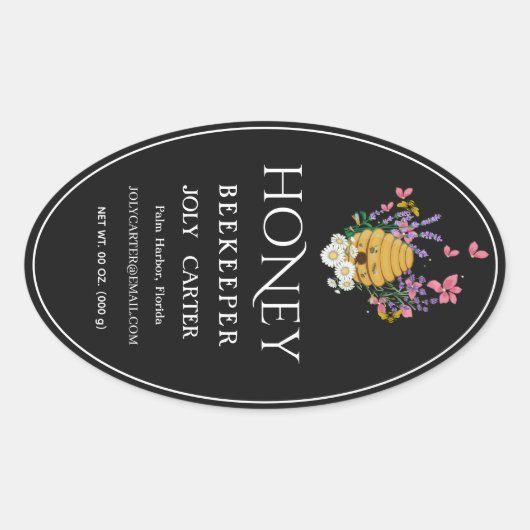 Beekeeping Honey Labels | Honeybee & Honeycomb Des 楕円形シール (正面)