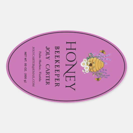 Beekeeping Honey Labels | Honeybee & Honeycomb Des 楕円形シール (正面)