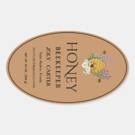 Beekeeping Honey Labels | Honeybee & Honeycomb Des 楕円形シール