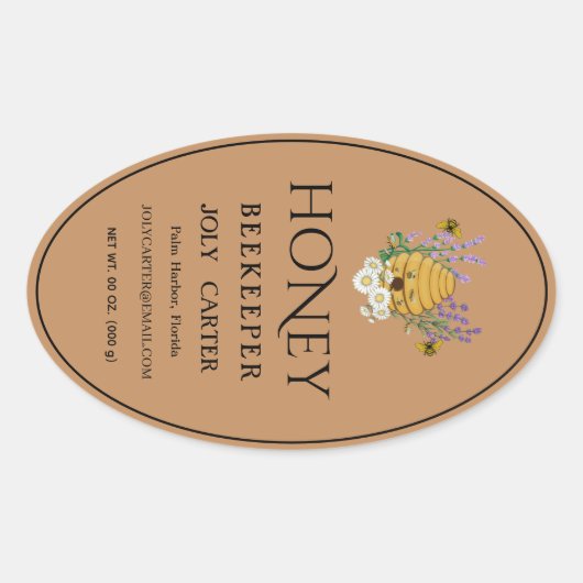 Beekeeping Honey Labels | Honeybee & Honeycomb Des 楕円形シール (正面)