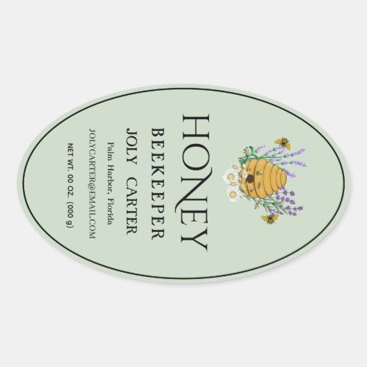 Beekeeping Honey Labels | Honeybee & Honeycomb Des 楕円形シール (正面)