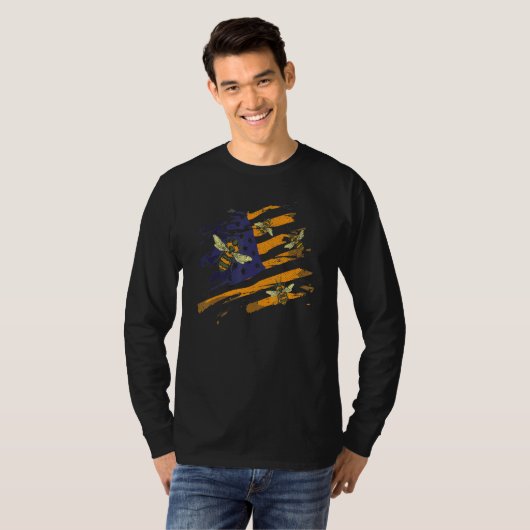 Beekeeping Usa Flag Apiarist Bee Hive Patriotic Be Tシャツ (正面フル)