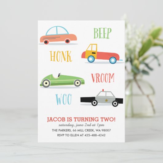 Beep Honk Woo Kidの誕生日パーティーの招待 招待状 (スタンド正面)