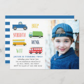 Beep honk woo photo birthday party写真 招待状 (正面/裏面)