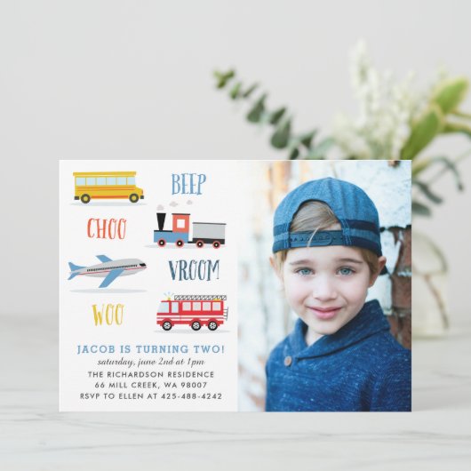 Beep Vroom woo飛行機の誕生日パーティーの写真 招待状 (スタンド正面)