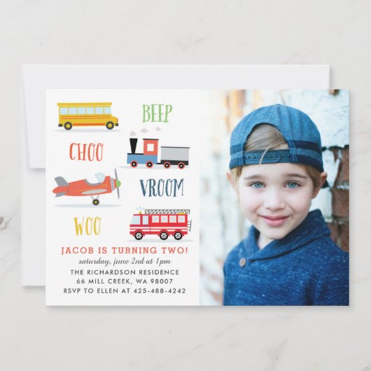 Beep vroom woo photo birthday partyの招待 招待状 (正面)