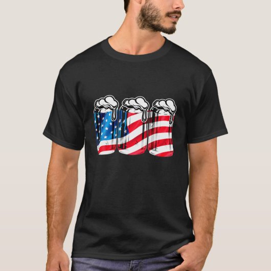 Beer American Flag 4Th Of 7月Men Merica Us Tシャツ (正面)
