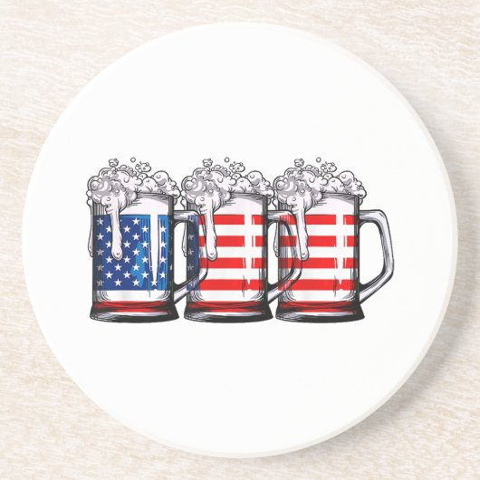 Beer American Flag 4th of 7月Men Women Merica Dr. コースター (正面)
