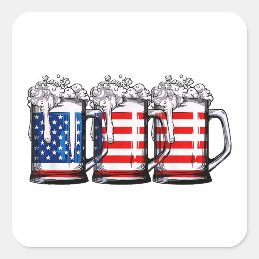 Beer American Flag 4th of 7月Men Women Merica Dr. スクエアシール (正面)