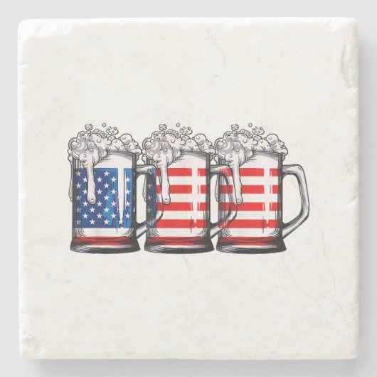 Beer American Flag 4th of 7月Men Women Merica Dr. ストーンコースター (正面)