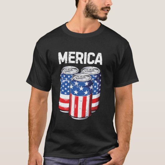 Beer American Flag 4th of 7月Men Women Merica US Tシャツ (正面)