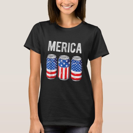 Beer American Flag 4th of July Men Women Merica US Tシャツ (正面)