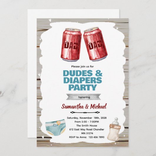 Beer and Diaper Party invitation 招待状 (正面/裏面)