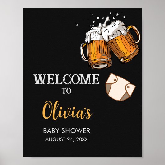 Beer and Diapers Baby Shower Welcome Sign ポスター (正面)