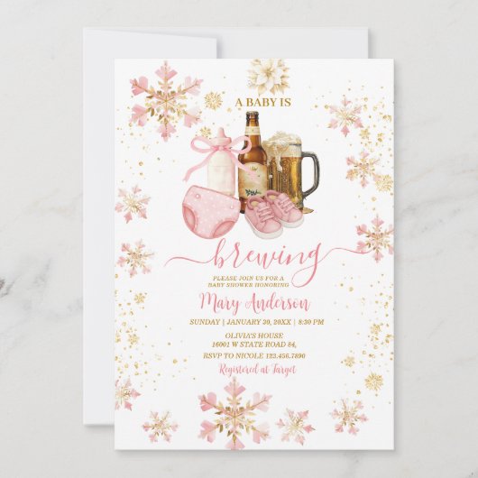 Beer and Milk Bottle Baby Is Brewing Baby Shower 招待状 (正面)