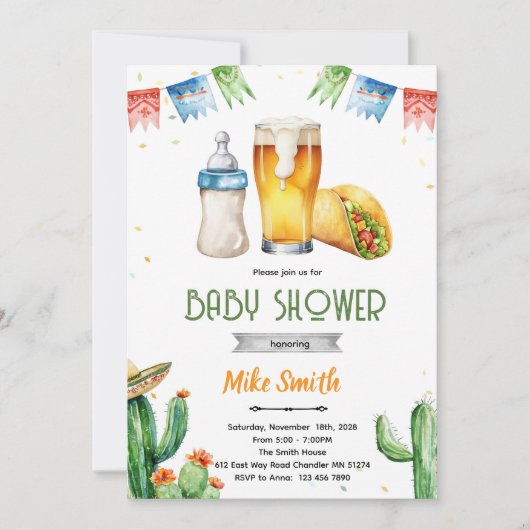 Beer and Tacos Baby Shower Invitation 招待状 (正面)