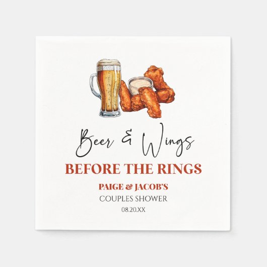 Beer and Wings Before The Rings Couples Shower スタンダードカクテルナプキン (正面)