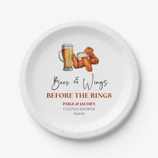 Beer and Wings Before The Rings Couples Shower ペーパープレート (正面)