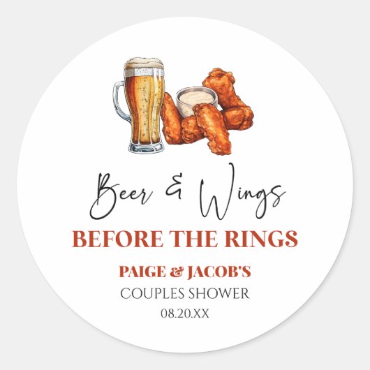 Beer and Wings Before The Rings Couples Shower  ラウンドシール (正面)