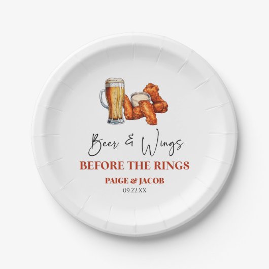 Beer and Wings Before The Rings Rehearsal Dinner ペーパープレート (正面)