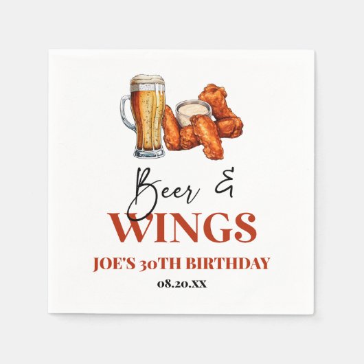 Beer and Wings Birthday Party スタンダードカクテルナプキン (正面)