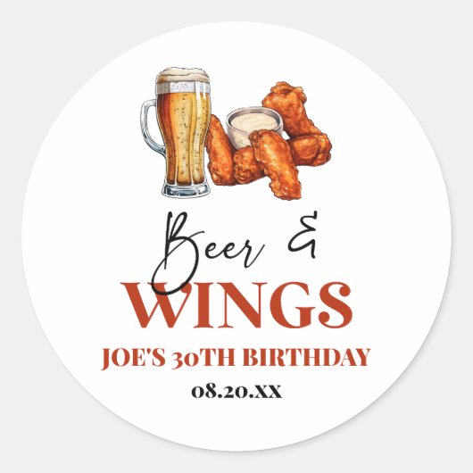 Beer and Wings Birthday Party Party Favor Sticker ラウンドシール (正面)