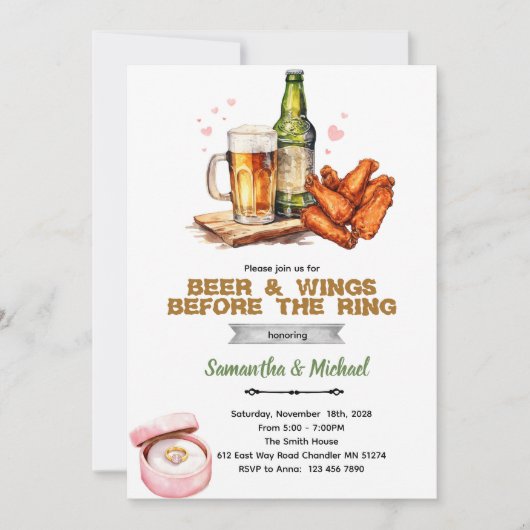 Beer And Wings Couples Shower Invitation 招待状 (正面)