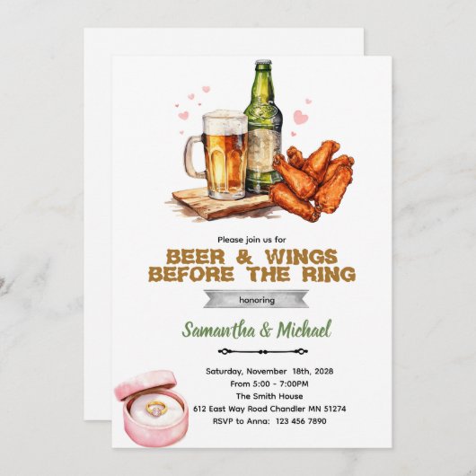 Beer And Wings Couples Shower Invitation 招待状 (正面/裏面)