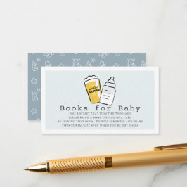 Beer & Baby Bottle Blue Baby Shower Book Request エンクロージャーカード