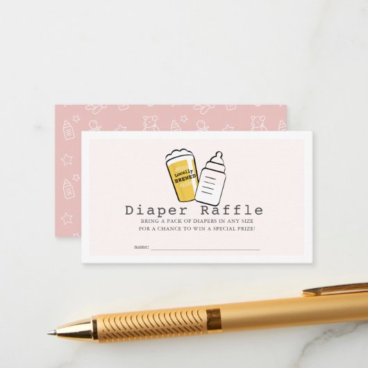 Beer & Baby Bottle Pink Baby Diaper Raffle Ticket エンクロージャーカード (正面/裏面インサイチュ)