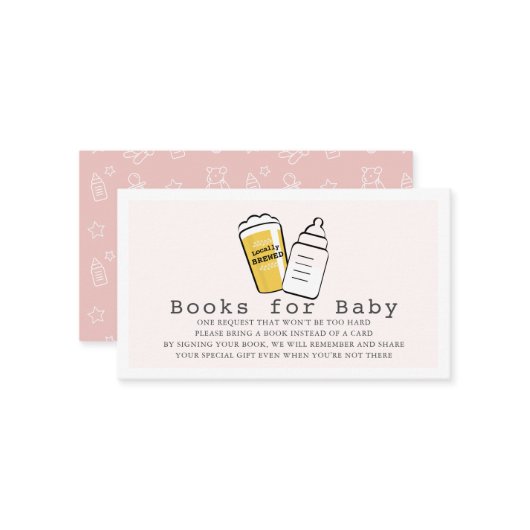 Beer & Baby Bottle Pink Baby Shower Book Request エンクロージャーカード (正面/裏面インサイチュ)