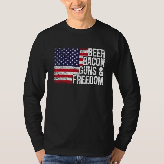 Beer Bacon & Freedom 4th of July Father s Day Tシャツ (正面)