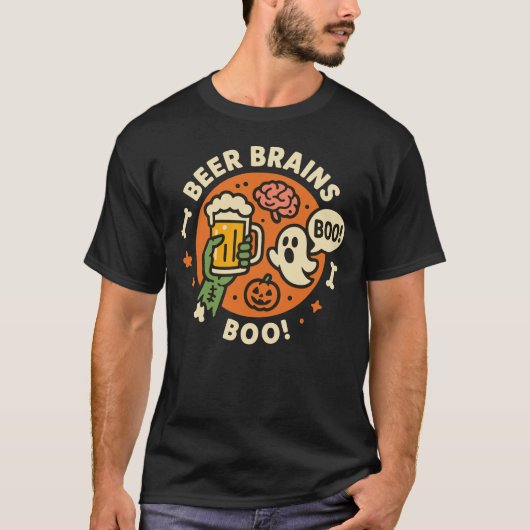 Beer Brains Boo Funny Halloween Beer Lover Design Tシャツ (正面)