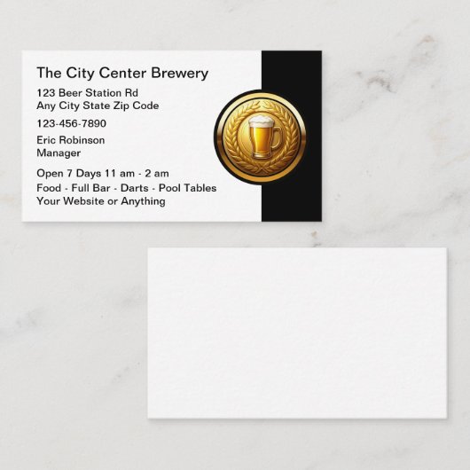 Beer Brewery Bar Classy Business Cards 名刺 (正面/裏面)