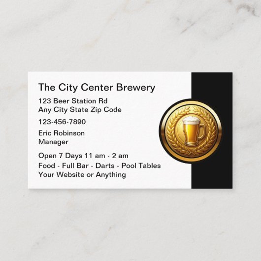 Beer Brewery Bar Classy Business Cards 名刺 (正面)
