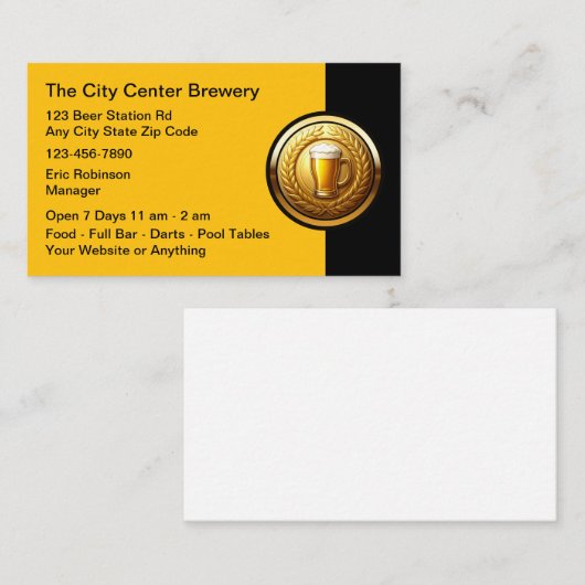 Beer Brewery Bar Classy Business Cards 名刺 (正面/裏面)