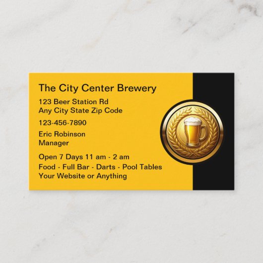 Beer Brewery Bar Classy Business Cards 名刺 (正面)