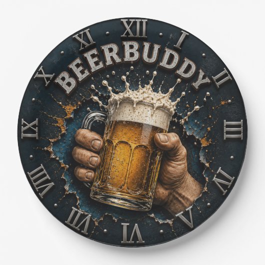 Beer Buddy Beer Lover Bar Pub Man Cave ペーパープレート (正面)