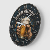 Beer Buddy Beer Lover Bar Pub Man Cave  ラージ壁時計 (傾斜)