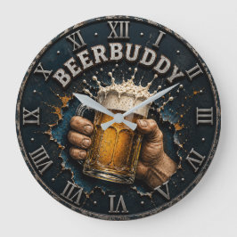 Beer Buddy Beer Lover Bar Pub Man Cave ラージ壁時計