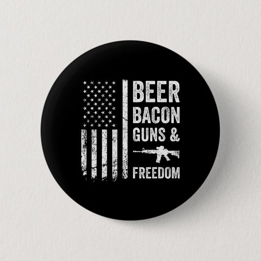 Beer Bycon Guns And Freedom - Usa Bbq American Fla 缶バッジ (正面)