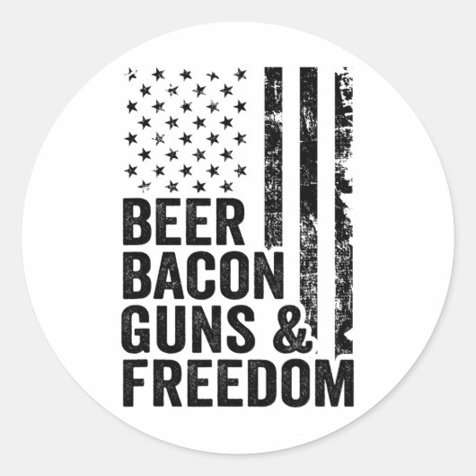 Beer Bycon Guns And Freedom Usa Bbq American Flag ラウンドシール (正面)