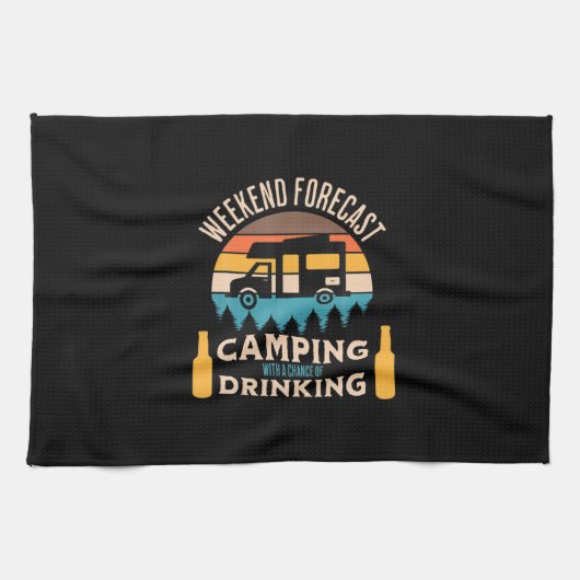Beer Camping With Beer Birthday キッチンタオル (横)